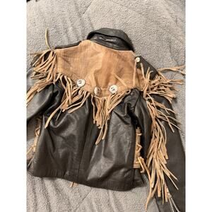 Kids Vintage Shaf Leather Jacket Biker Black Fringe Moto Riding Medium 7/8